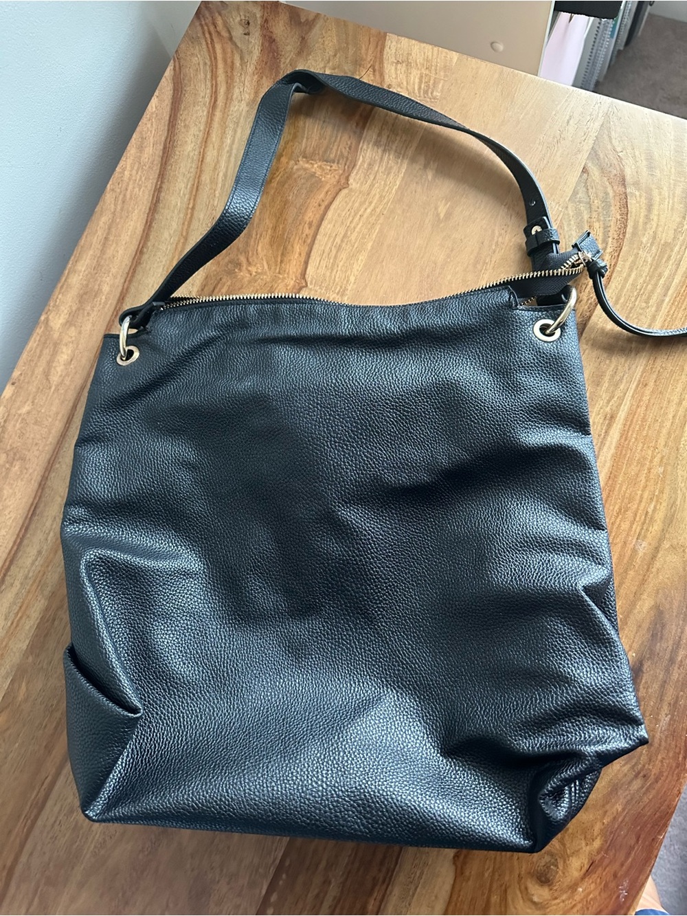 H&M Black Pebbled Leather Shoulder Bag with Gold Hardware